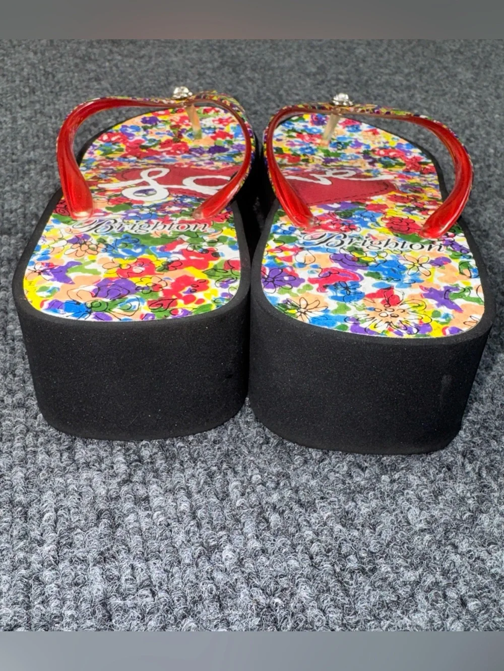 Brighton Red Floral 'Love' Flip Flop Sandals